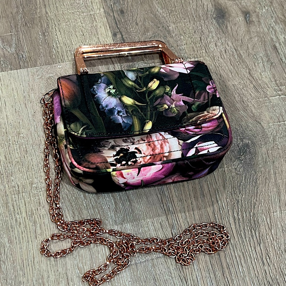 Ted Baker Floral Mini Bag with Rose Gold Chain Handle